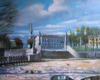 Красногвардейский мост. Весна. Никольская церковь. Голубой храм. Колокольня. Санкт-Петербург